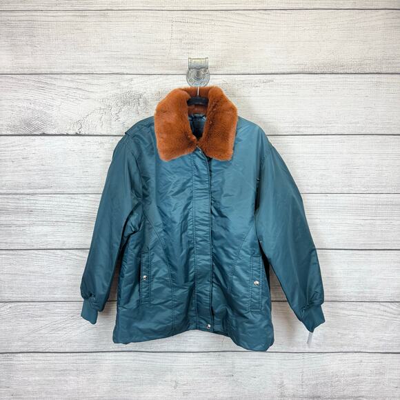 Blank NYC Women's Teal Nylon Refreshed Faux Fur Collar Jacket Size Large - Picture 1 of 9